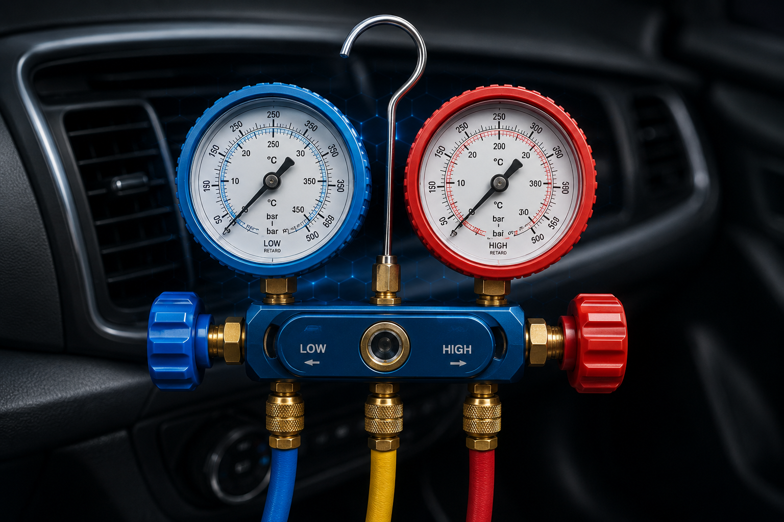 Automotive A/C diagnostics gauges and tools